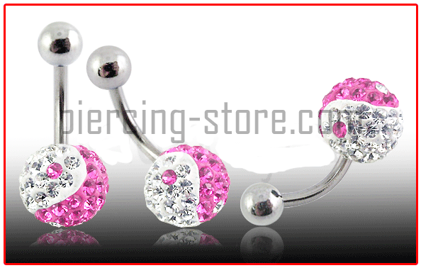fdbly044 Bauchnabelpiercing Multi Kristall Kugel Klar/Rosa Stahl Banane