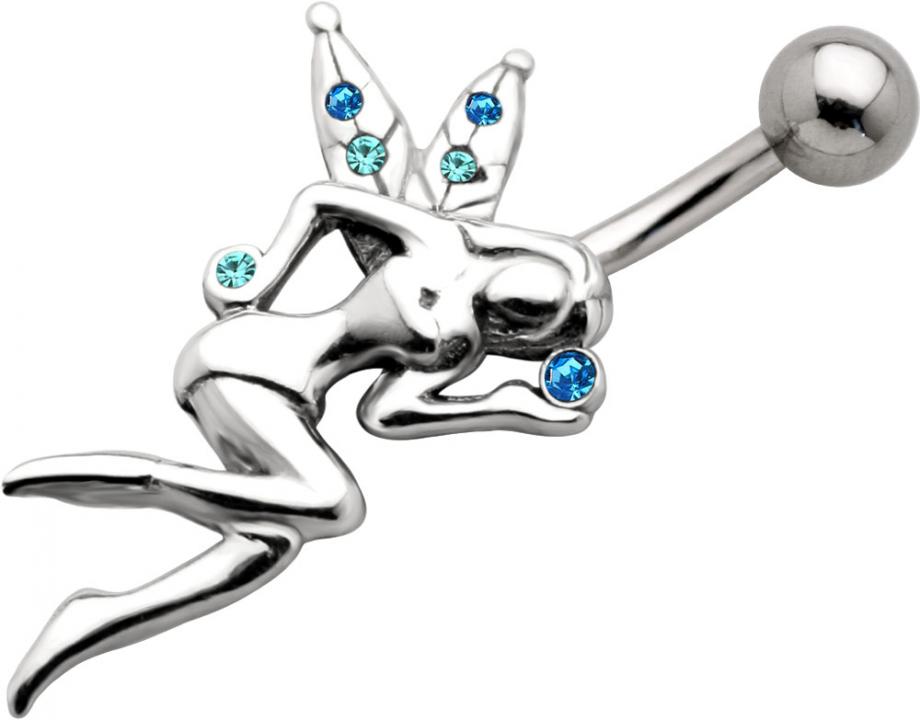 Bauchnabelpiercing Elfe Kristallsteine hellblau/blau mit Stahl Banane