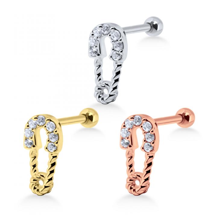 Helix Tragus Piercing Sicherheitsnadel silberfarbig goldfarbig roségoldfarbig