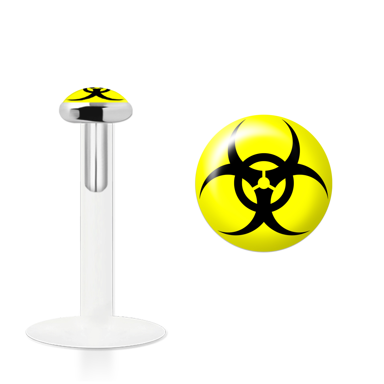 Labret Stecker Bioflex mit Steckaufsatz aus Silber und Logo-Motiv Biohazard