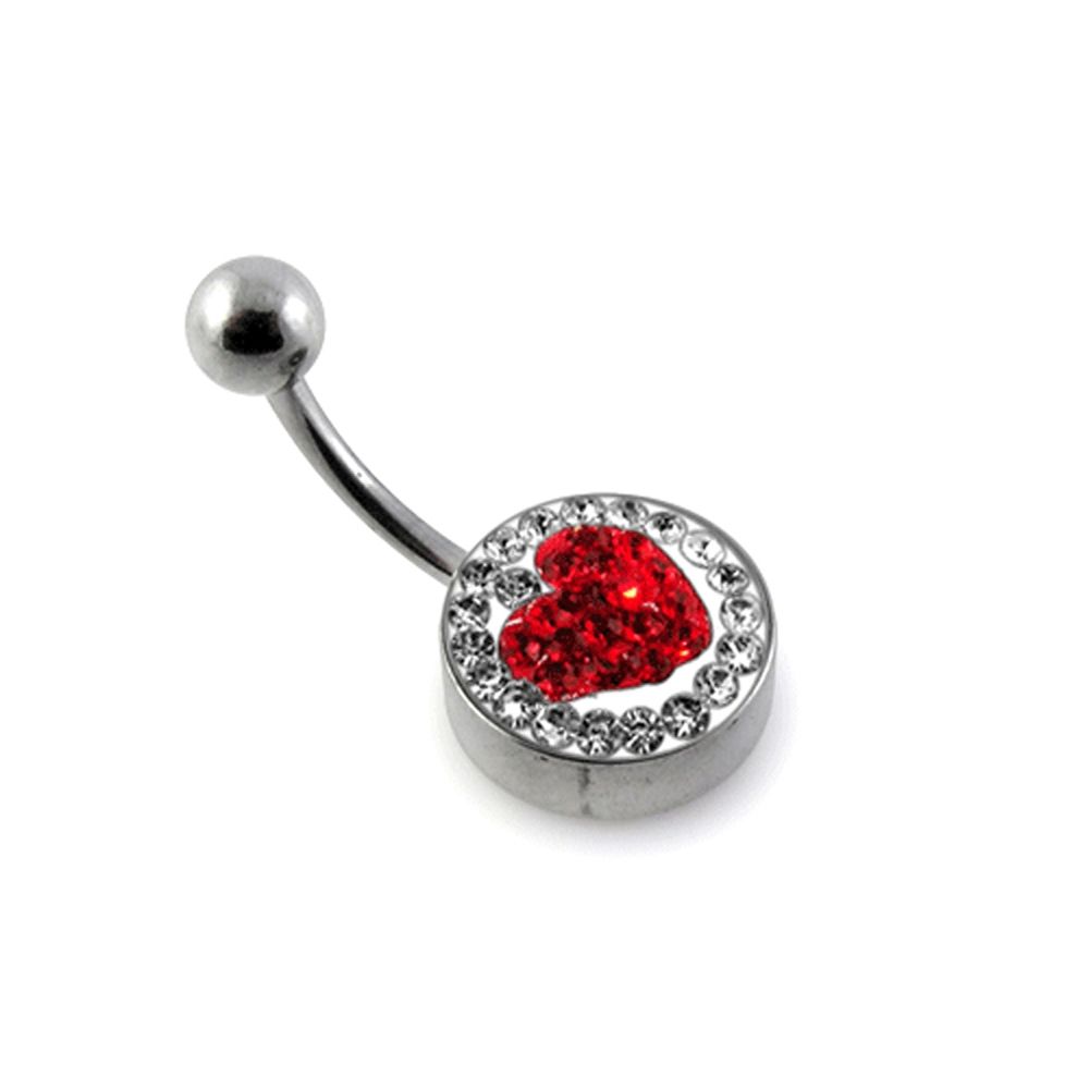 Bauchnabelpiercing flache Multi Kristall Kugel Herz Rot-Klar