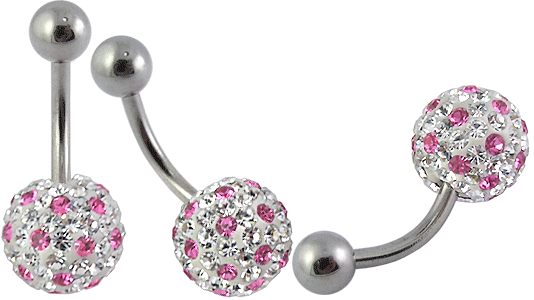 Bauchnabelpiercing Klar-Rosa 9mm Multi Kristall Kugel Banane