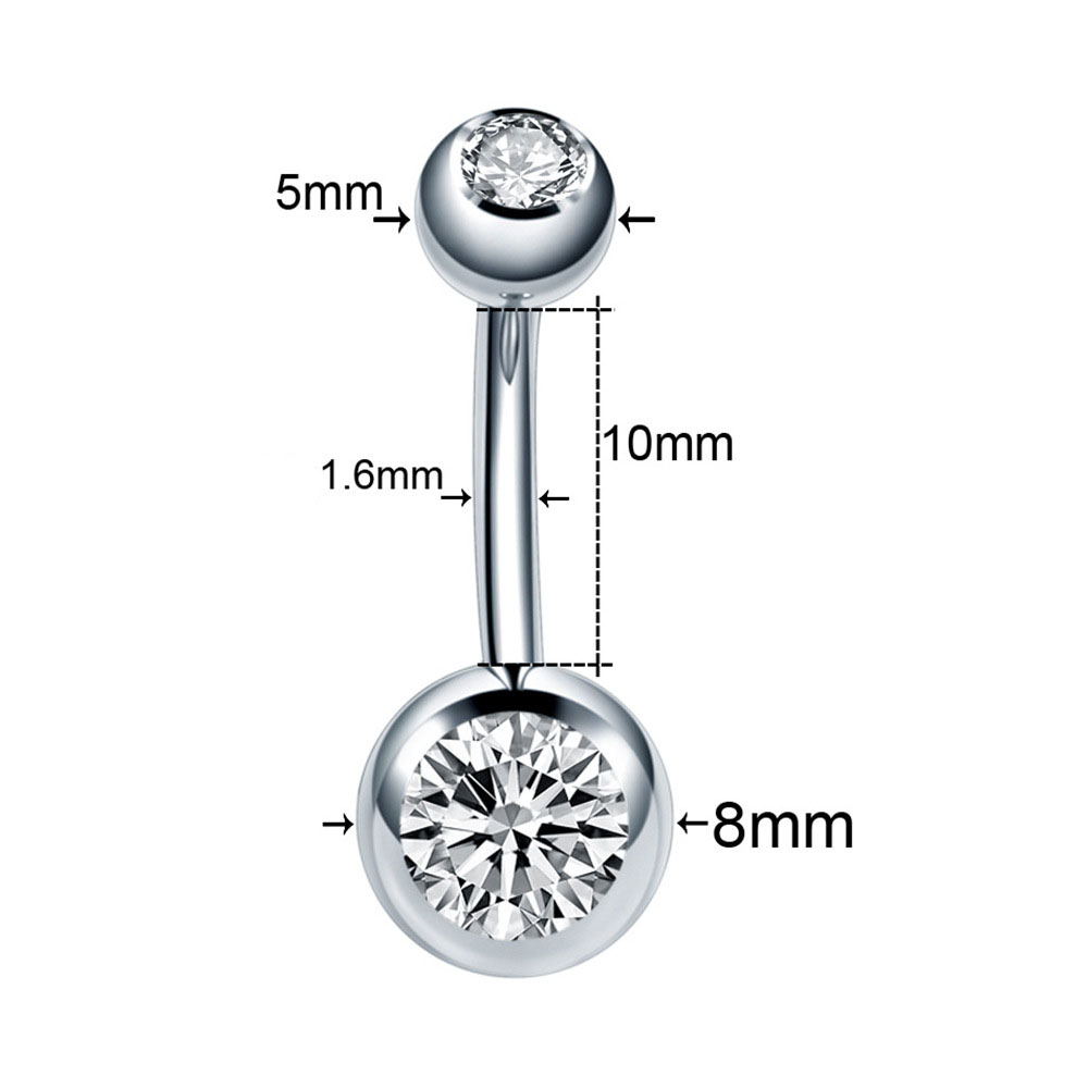 Bauchnabelpiercing Chirurgenstahl 316L mit 5mm + 8mm-Kristallen