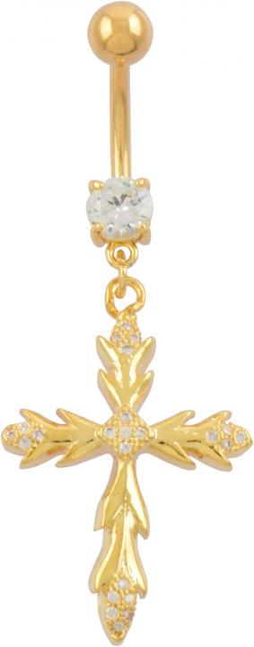 BSB276-GO-KK Bauchnabelpiercing Kreuz Chirurgenstahl mit vergoldetem Brass-Design