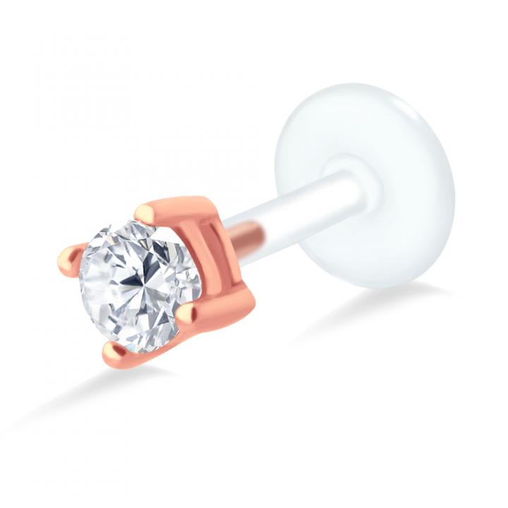 PTFE Tragus Labret 4mm-Kristall silber schwarz goldfarbig roségoldfarbig