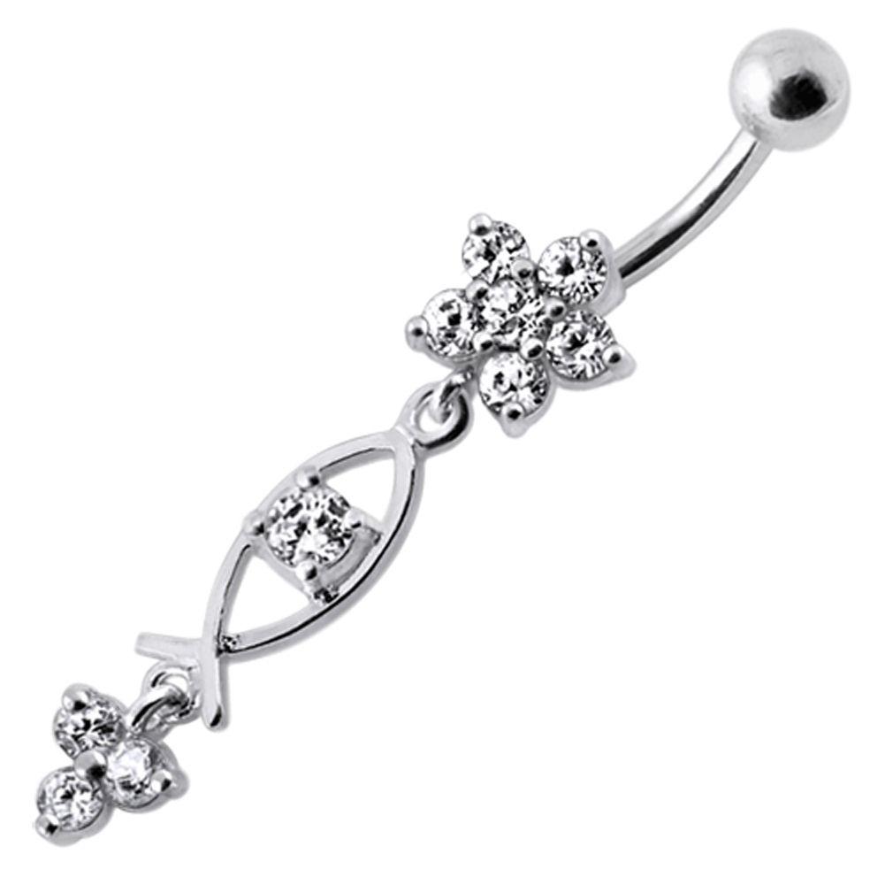 Bauchnabelpiercing Titan 925er Silber-Motiv silberfarbig Blume