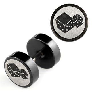 ipls8 Ohr Piercing Fake Plug Würfel Motiv Schwarz Stahl Ohrstecker
