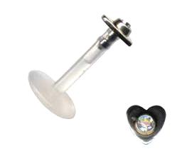 p3322_3 Bioplastic Labret Piercing Stecker Kristall Herz 1,2 x 8mm