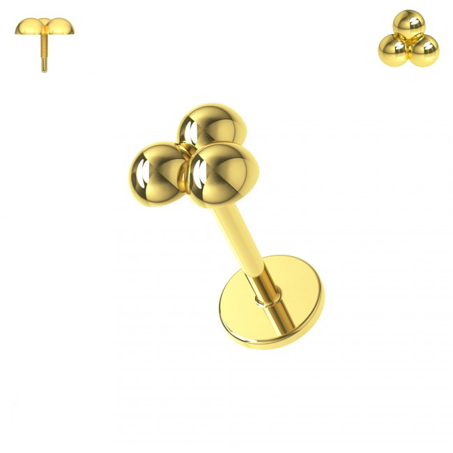 Piercing Labret Stecker 14karat Echtgold Gelbgold Innengewinde Trinity mit Geschenkbox