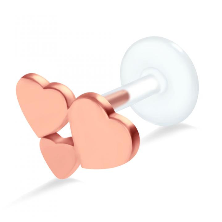 PTFE Tragus Labret drei Herzen silber schwarz goldfarbig roségoldfarbig