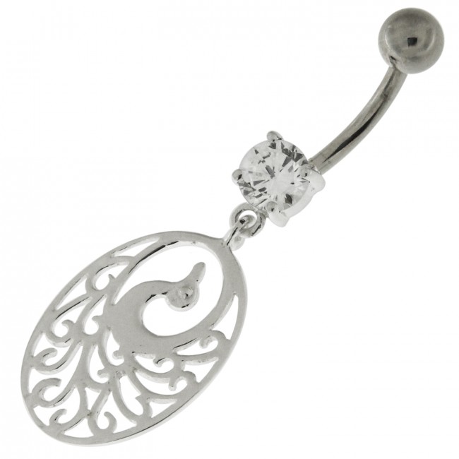 Bauchnabelpiercing Titan 925er Silber-Motiv mit Pfau