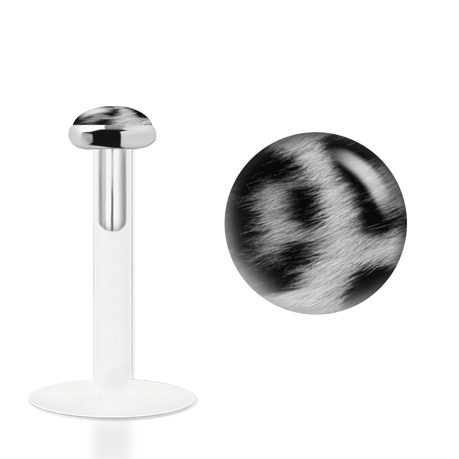 Labret Stecker Bioflex mit Steckaufsatz aus Silber und Logo-Motiv Schneeleopard