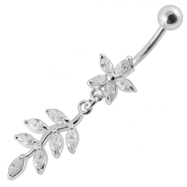 pbm0479cl Bauchnabelpiercing Chirurgenstahl 925er Silber-Motiv Blätter