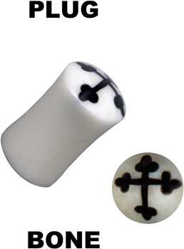 p3607_3 Plug Ohr Piercing mit Kreuz aus Büffelknochen Organic weiß