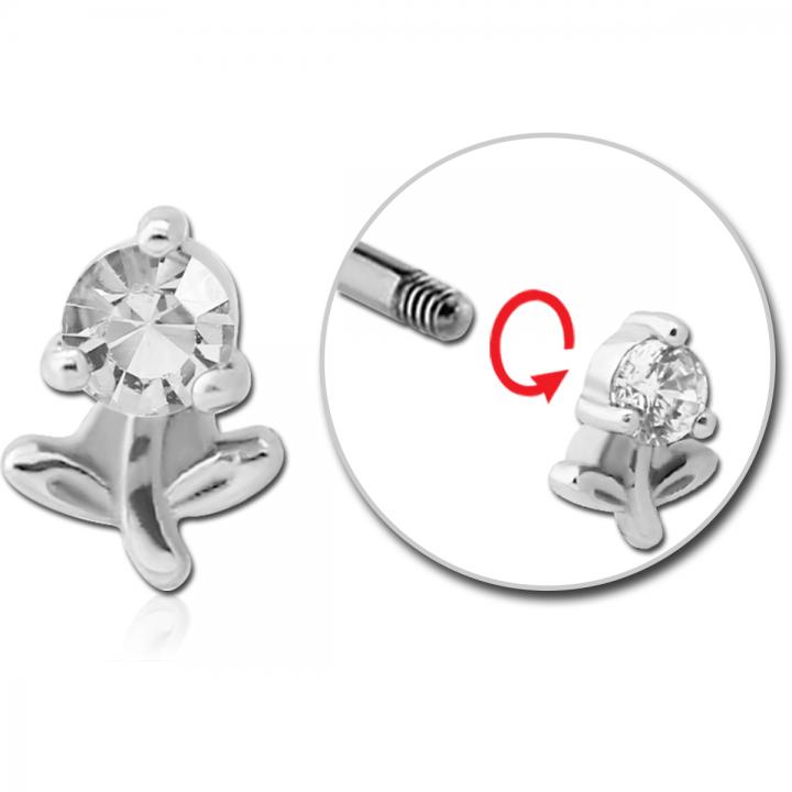 Stahl Piercing Motiv Kristallblume nur Aufsatz oder mit Barbell oder Labret (wählbar)