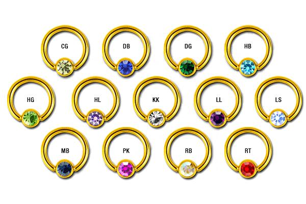 gl202 BCR Piercing Ring Goldfarben Kristall Klemmkugeln Klemmring