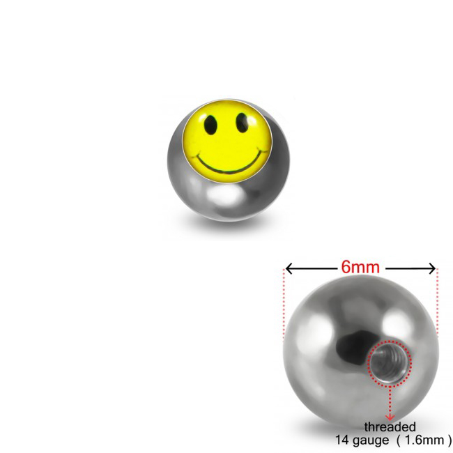 Schraubkugel aus Chirurgenstahl 316L mit Motiv Herz Smiley