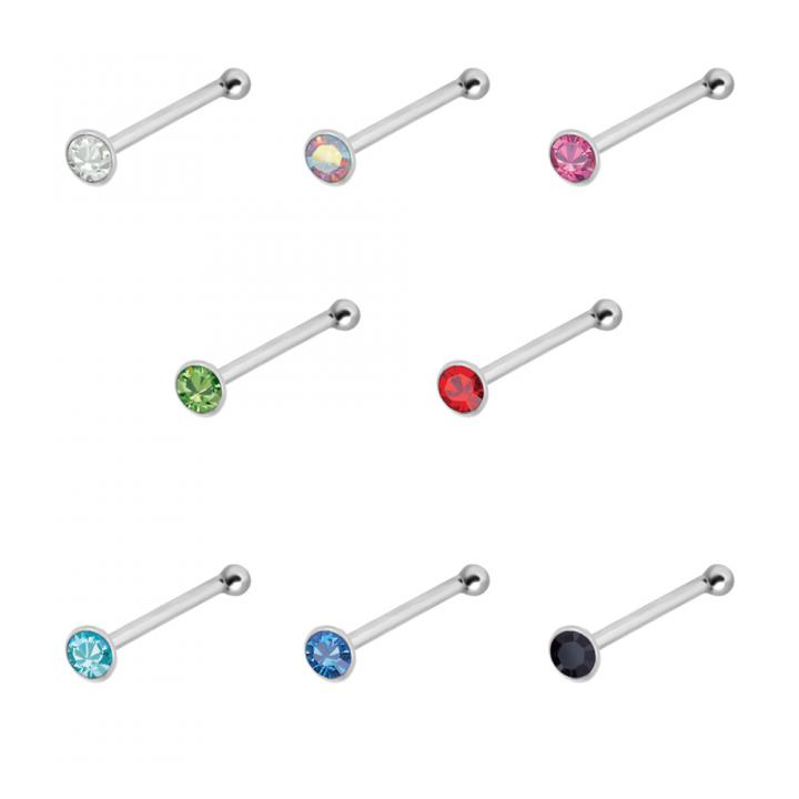Nasenstecker Pin Silber 2mm-Kristall silberfarbig mit acht wählbaren Kristallfarben