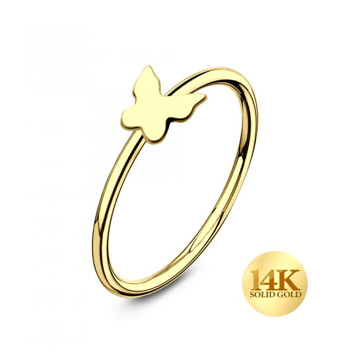 Nasenring aus 14karat Echtgold Gelbgold mit Schmetterling