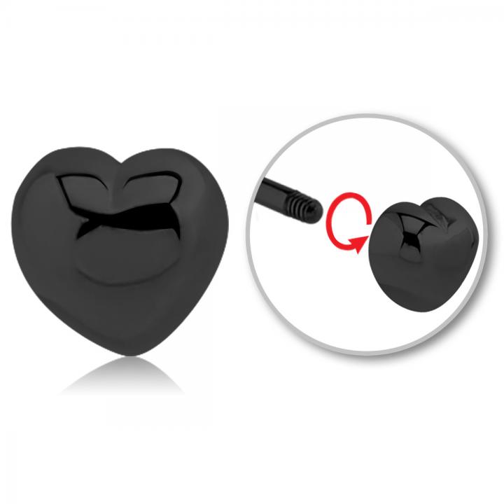 Stahl Piercing schwarz Motiv Herz nur Aufsatz oder mit Barbell oder Labret (wählbar)