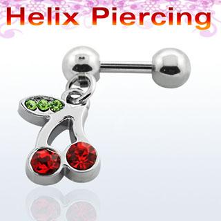 Helix Tragus Kirsche Barbell mit Öse und Anhänger