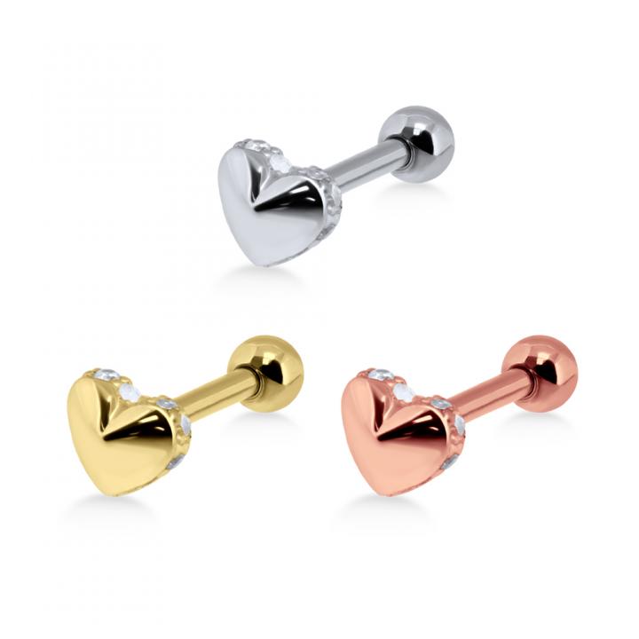 Helix Tragus Piercing Herz mit Kristallrand  silberfarbig goldfarbig roségoldfarbig