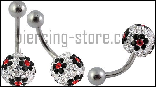Bauchnabelpiercing Blume Multi Kristall Kugel Klar mit schwarz-rot