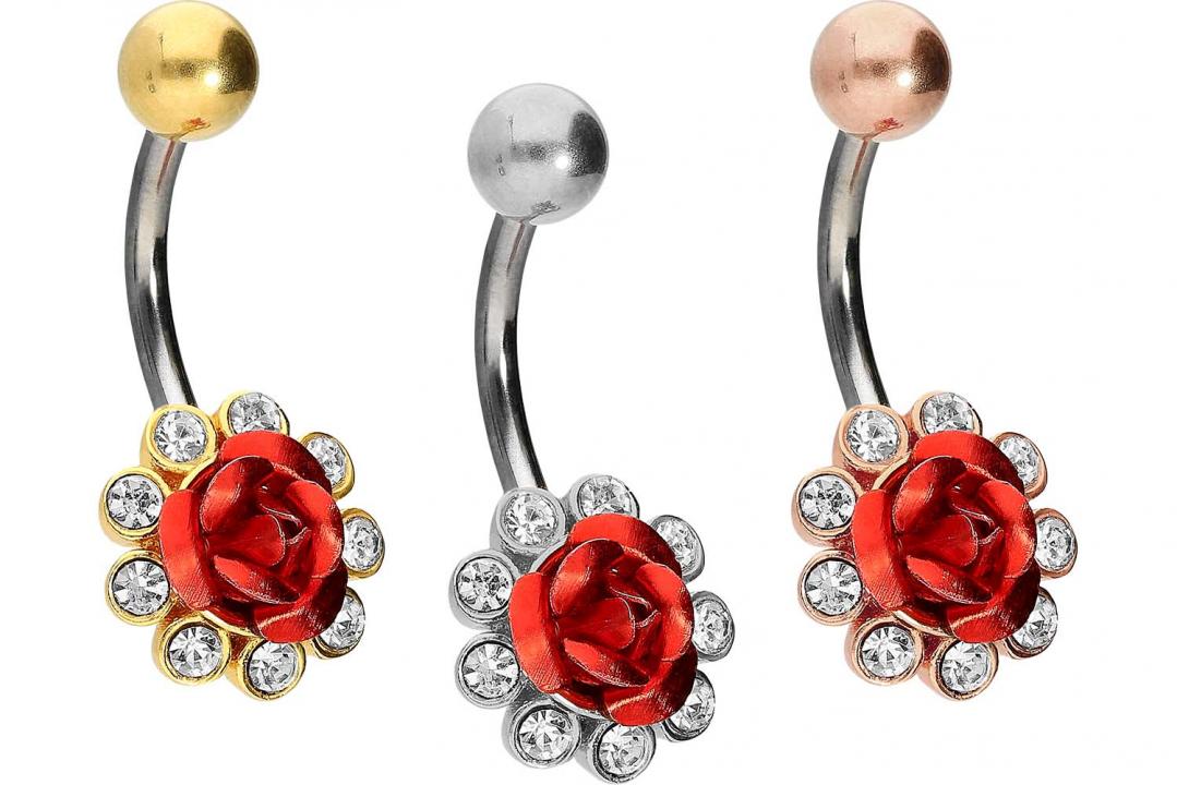 Bauchnabelpiercing Titan 925er Silber-Motiv Rose silberfarbig goldfarbig roségoldfarbig