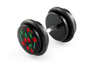 Ohr Piercing Fake Plug Kirschen Motiv Stahl Ohrstecker