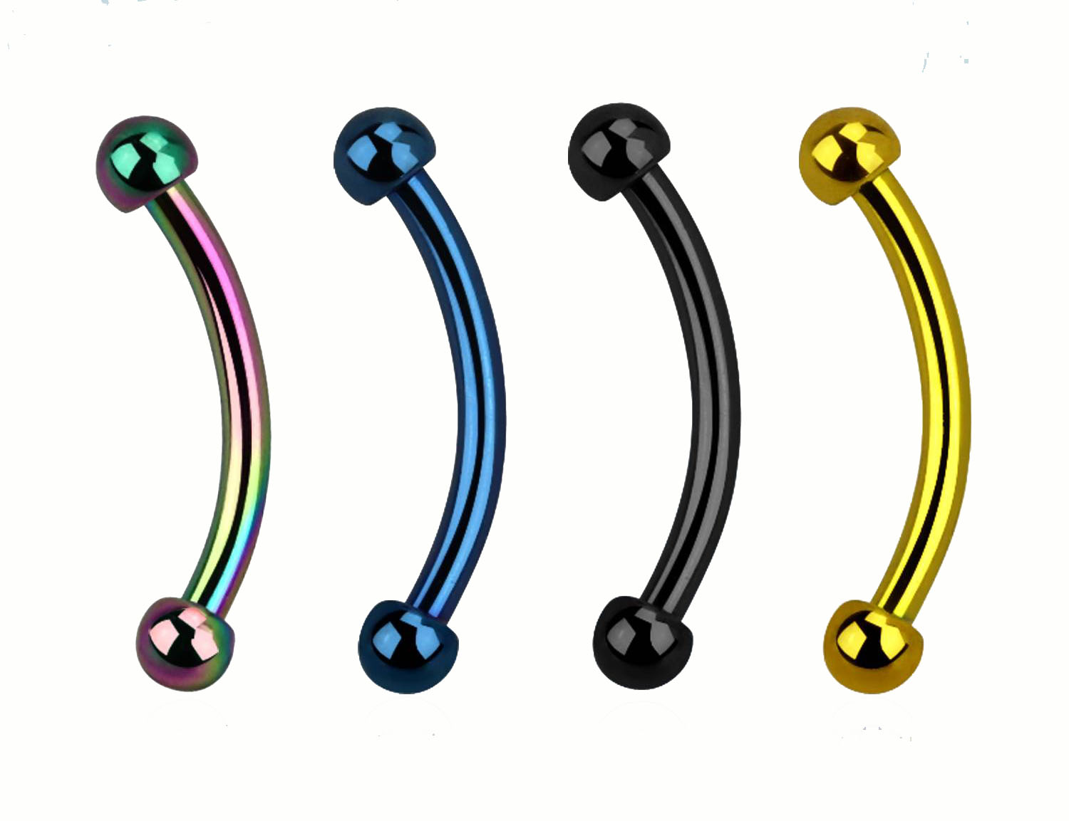 Banane Curved Barbell farbig anodisiert mit 2mm-Kugeln Stabstärke: 1.0mm