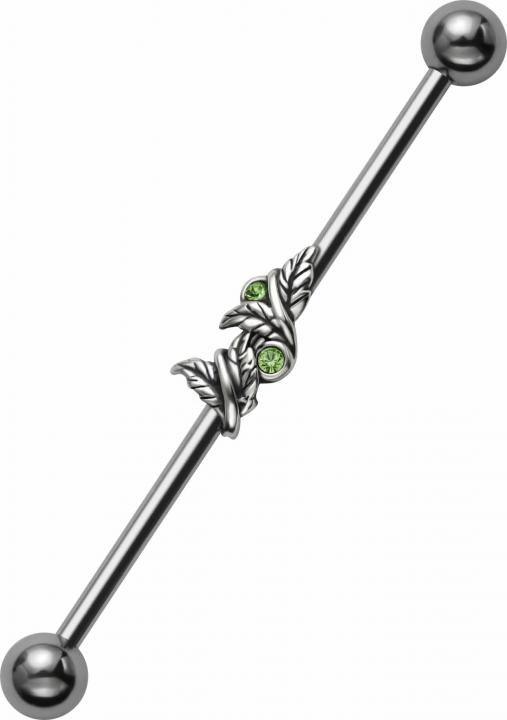 Industrial Piercing Blätter Grün Stahl Barbell Hantel Ohr Schmuck