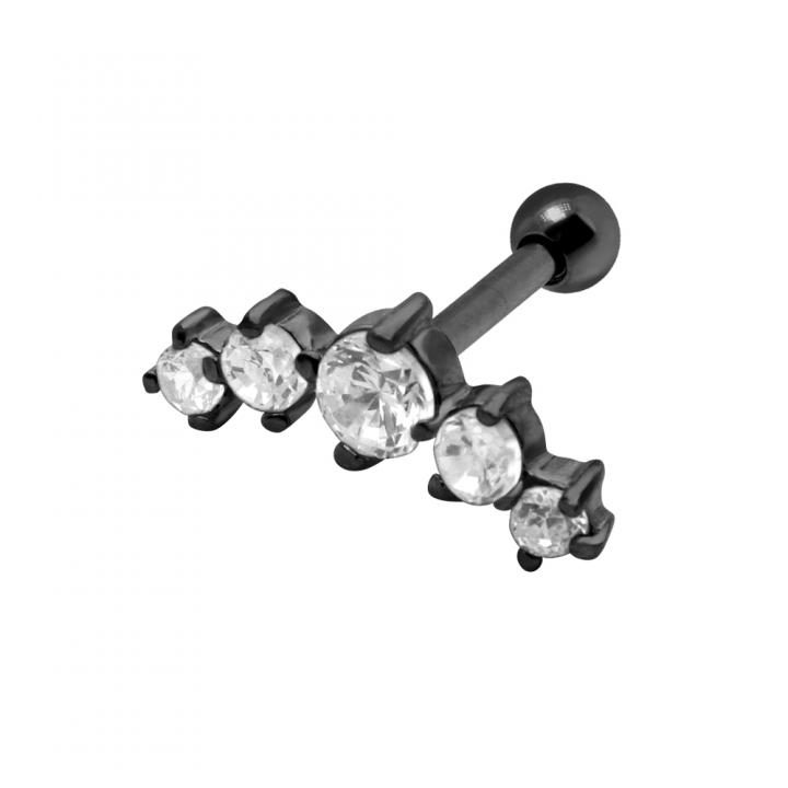 Helix Tragus Piercing fünf Kristalle  silber schwarz goldfarbig roségoldfarbig