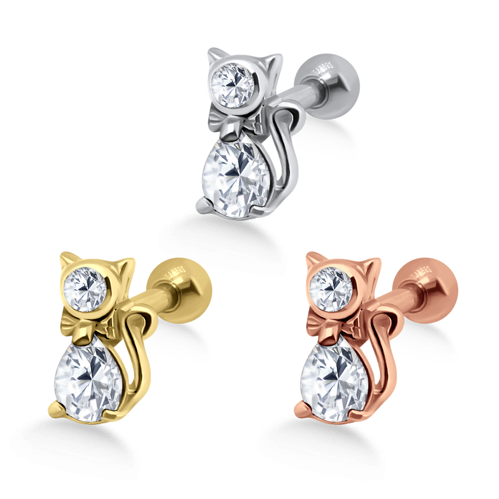 Helix Tragus Piercing Katze silberfarbig goldfarbig roségoldfarbig