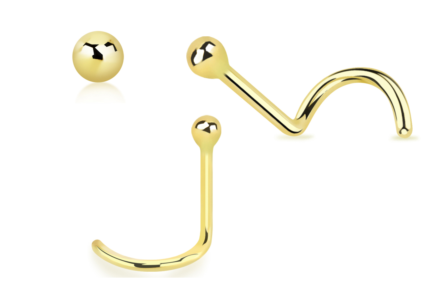 18Karat Echtgold Gelbgold Nasenstecker Spirale mit 1.5mm-Kugel