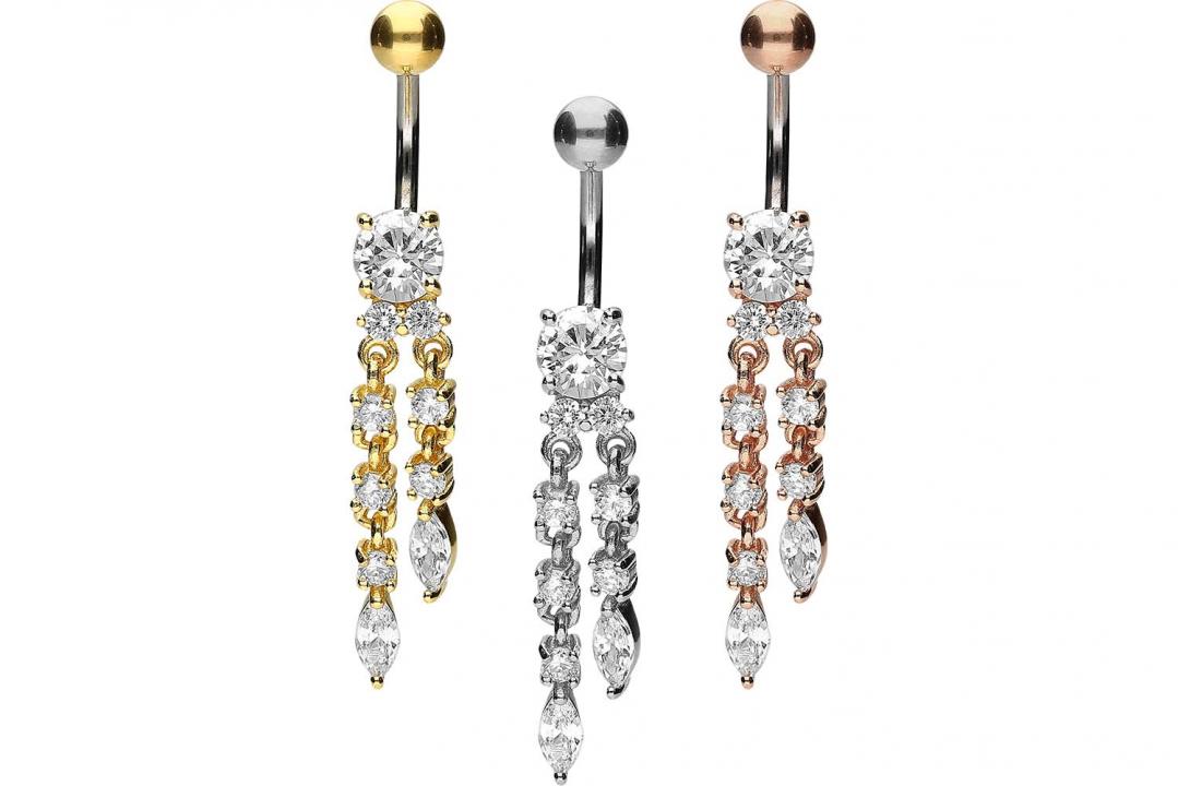 Bauchnabelpiercing Titan 925er Silber-Motiv zwei Ketten silberfarbig goldfarbig roségoldfarbig