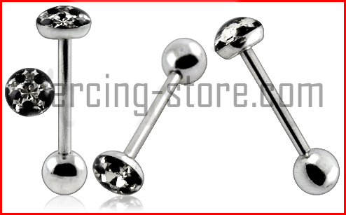 bar259 Zungenpiercing Stern Epoxy Multi Kristall Schwarz/Kristallklar Barbell