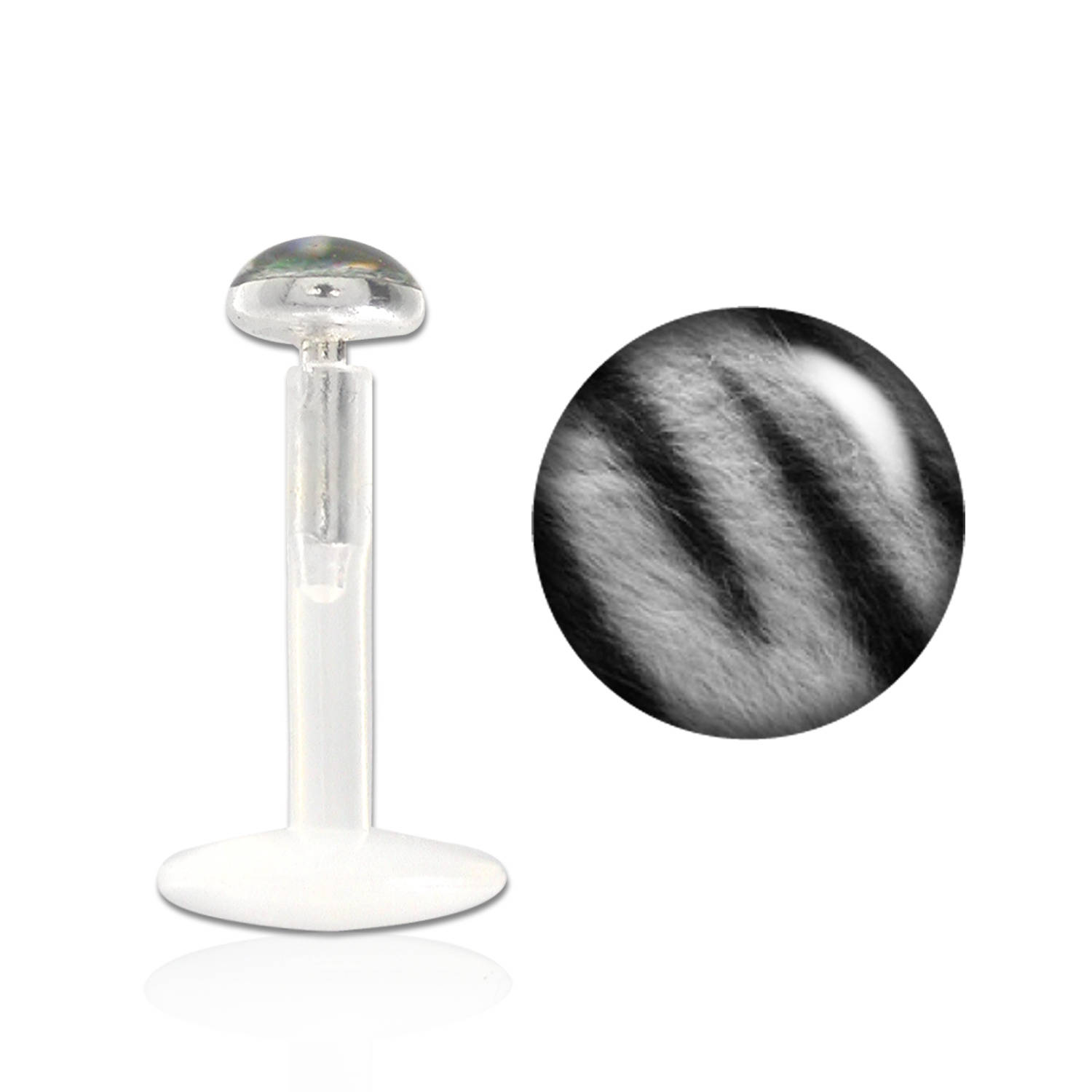 Labret Stecker Bioflex mit Steckaufsatz aus Silber und Logo-Motiv Zebra