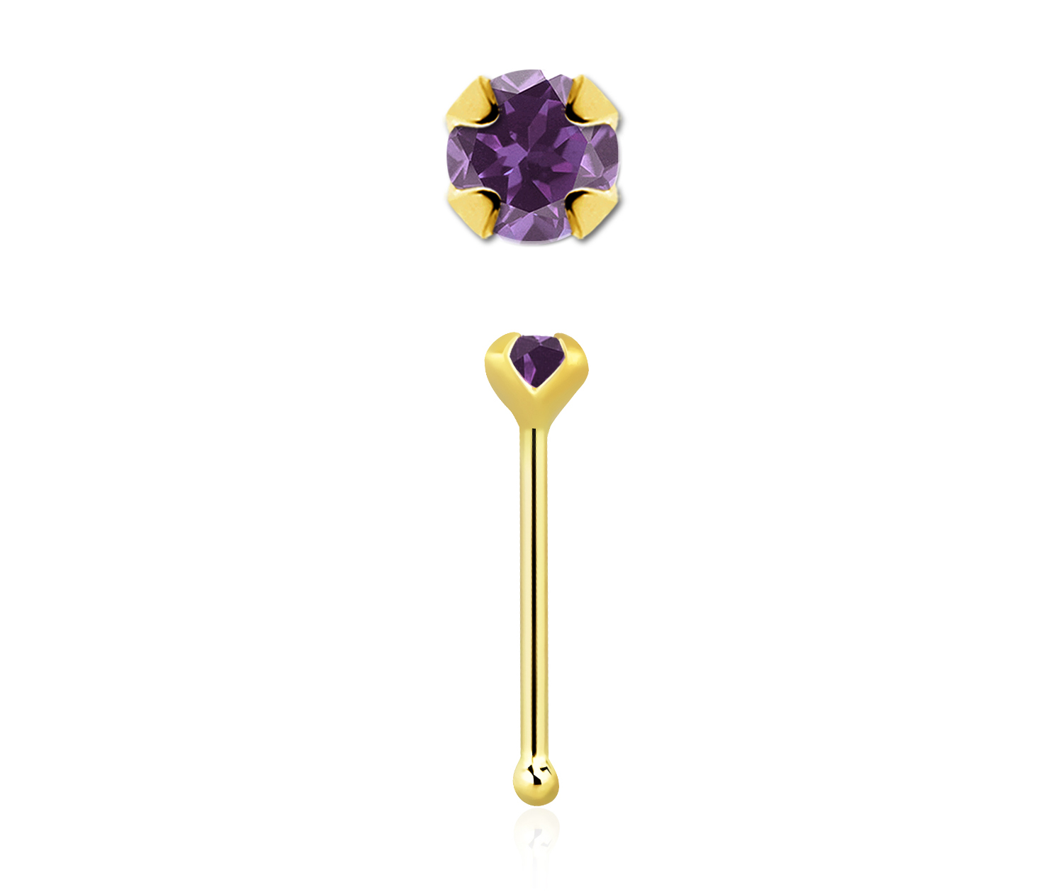 14karat Echtgold Gelbgold Nasenstecker Pin echter Amethyst mit Geschenkbox