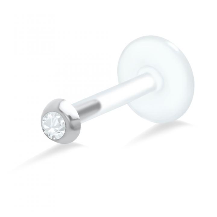 PTFE Tragus Labret 2mm-Kristall silber schwarz goldfarbig roségoldfarbig