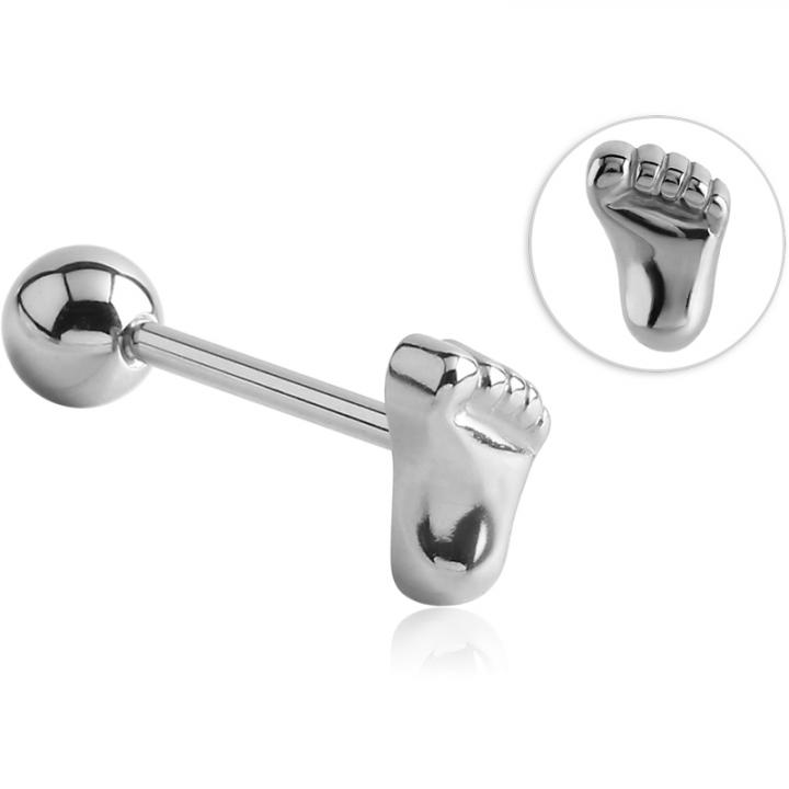 BLSC23 Zungenpiercing Barbell kleiner Fuß Motiv Stahl Hantel 1,6mm