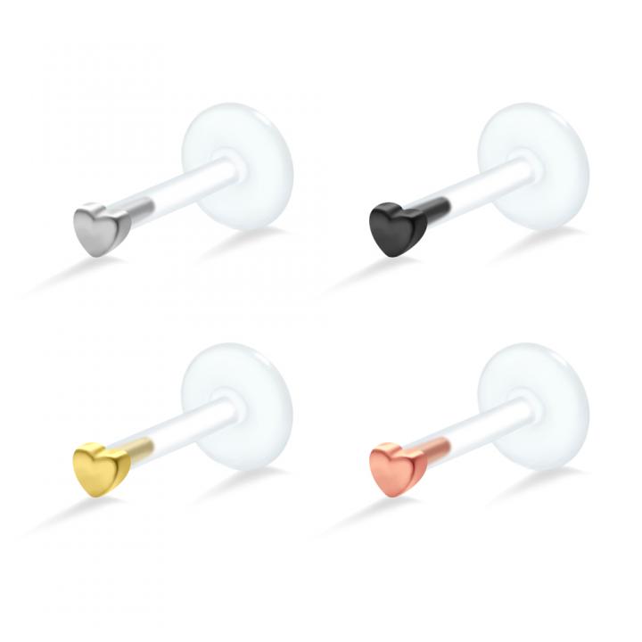 PTFE Tragus Labret Herz silber schwarz goldfarbig roségoldfarbig