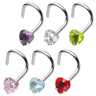 ps13971 Nasenpiercing Spirale mit Herz Kristall Stahl Nasenstecker 0.8mm