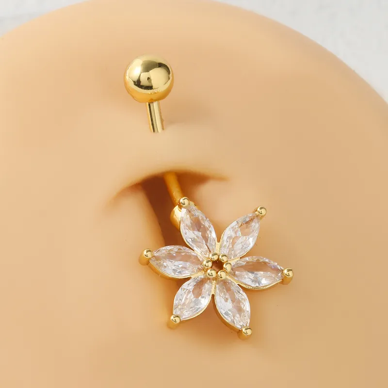 Bauchnabelpiercing Chirurgenstahl 316L goldfarbig mit großer Kristallblume