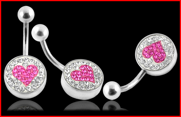 Bauchnabelpiercing Herz Klar-Pink flache Multi Kristallkugel