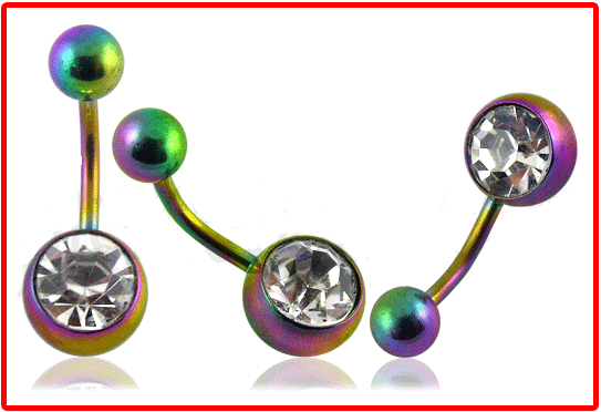ban423 Bauchnabelpiercing anodisierter Chirurgenstahl  8mm-Kristallkugel