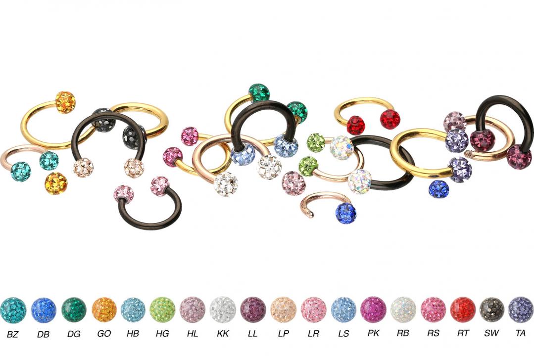 XS300 Piercing Hufeisen Chirurgenstahl mit zwei Epoxy-Kugeln silberfarbig schwarz goldfarbig roség