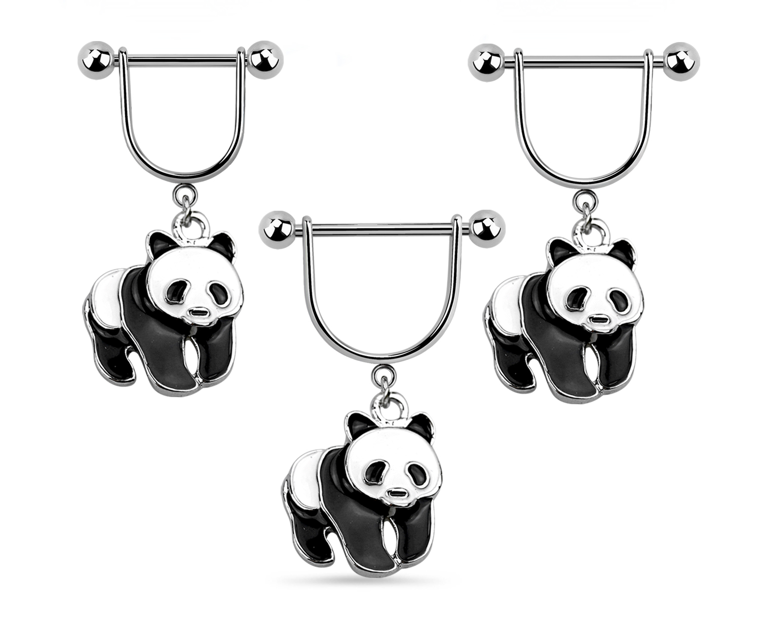 Brustwarzenpiercing Nipple Piercing Bogen Schild mit Panda emailliert