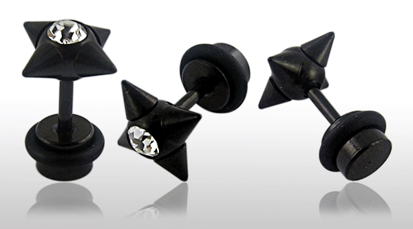 ear638 Piercing Fake Ohr Plug Viking Spike Kristall Kugel Stahl Ohrstecker