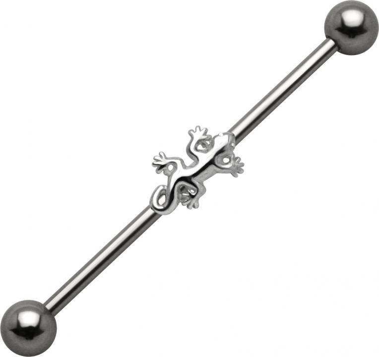 Industrial Piercing Barbell Ohr Schmuck mit Silbermotiv Eidechse Gecko