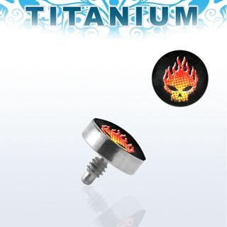 Piercing Microdermal 4mm-Aufsatz aus Titan mit Motiv Flaming Skull